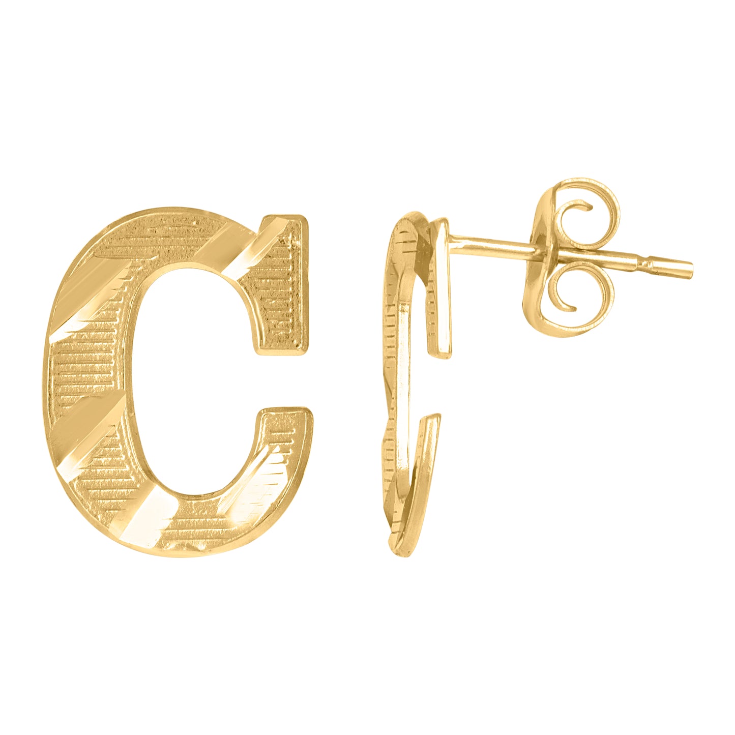 10k Yellow Gold Mens Initials Letter C Stud Earrings