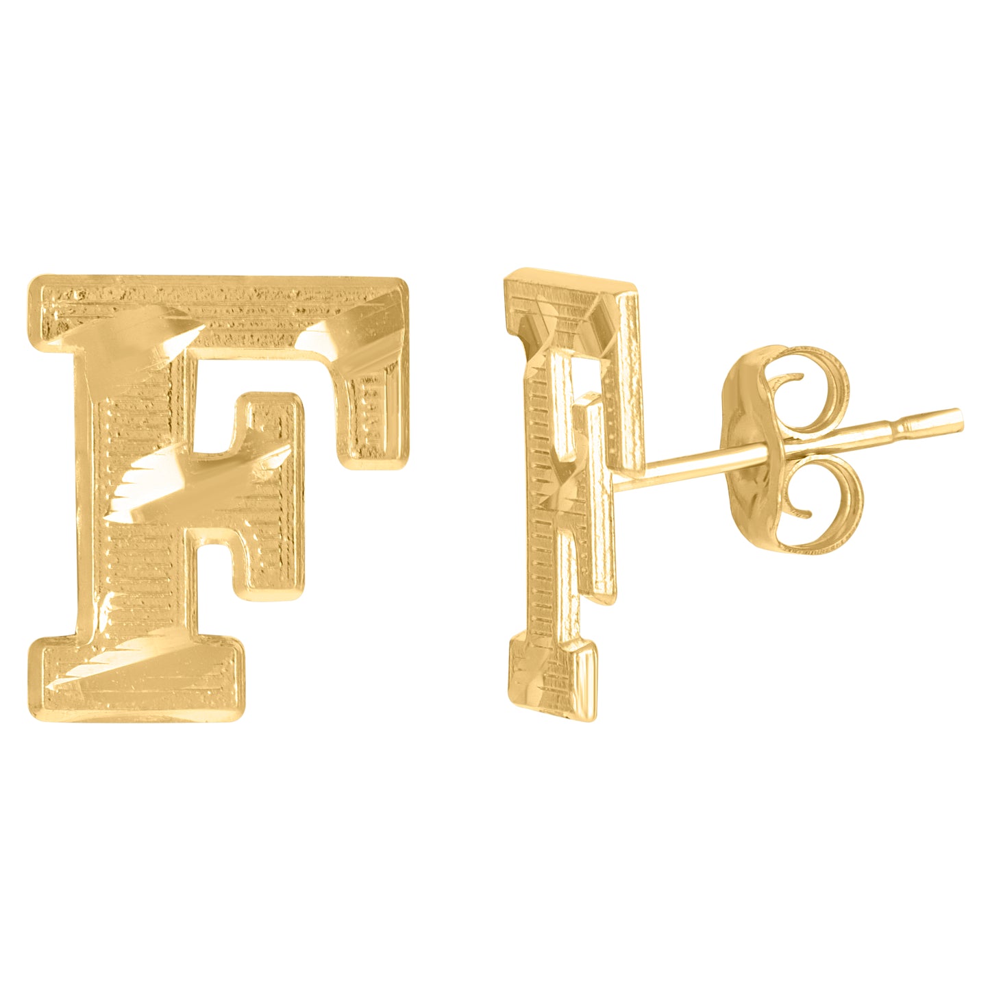 10k Yellow Gold Mens Initials Letter F Stud Earrings