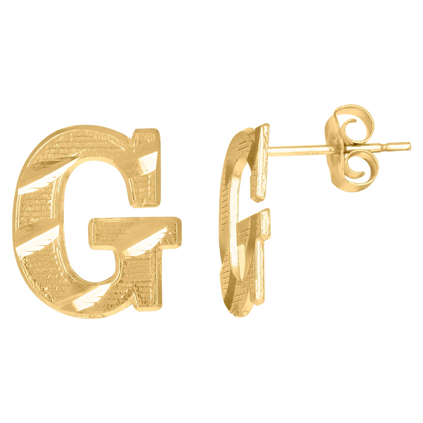 10k Yellow Gold Mens Initials Letter G Stud Earrings