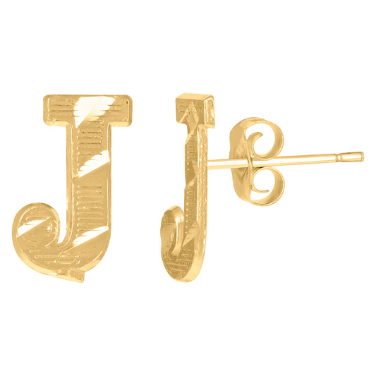 10k Yellow Gold Mens Initials Letter J Stud Earrings