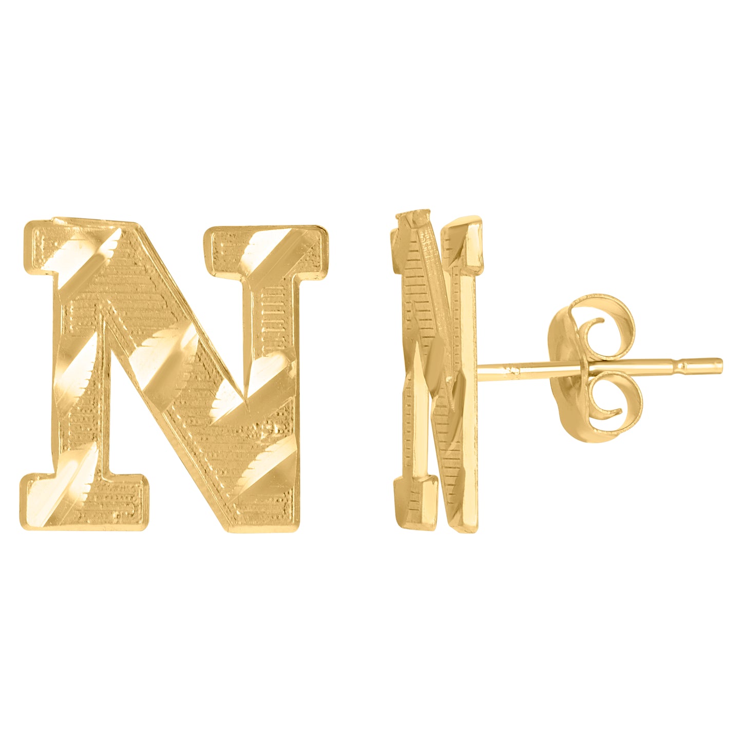 10k Yellow Gold Mens Initials Letter N Stud Earrings