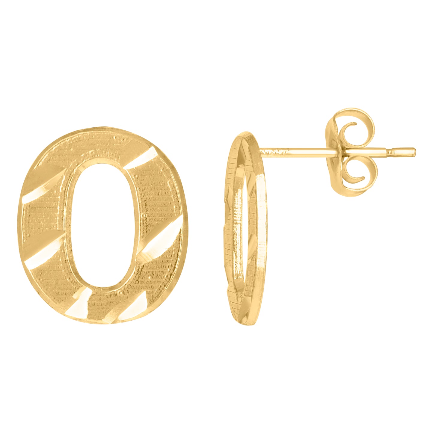 10k Yellow Gold Mens Initials Letter O Stud Earrings