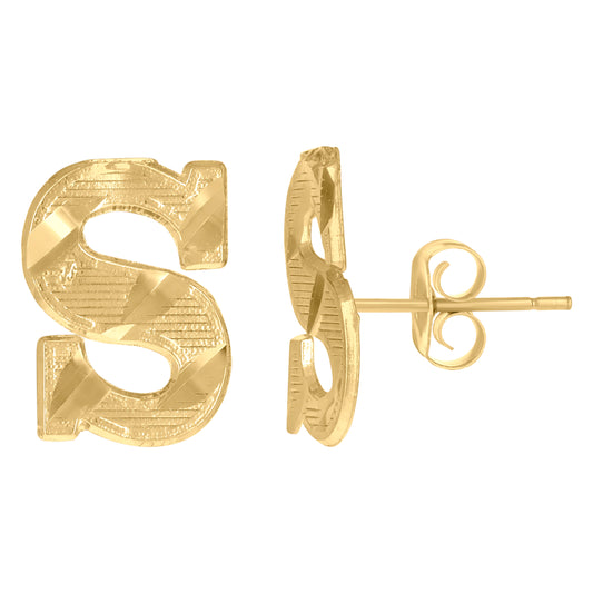 10k Yellow Gold Mens Initials Letter S Stud Earrings