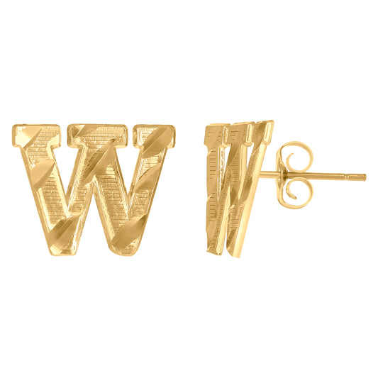 10k Yellow Gold Mens Initials Letter W Stud Earrings
