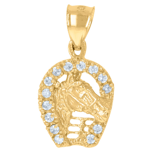 10k Yellow Gold Mens Cubic Zirconia Good Luck Horseshoe Charm Pendant