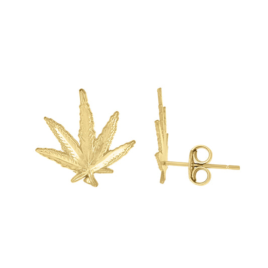 10k Yellow Gold Mens Marijuana Leaf Stud Earrings