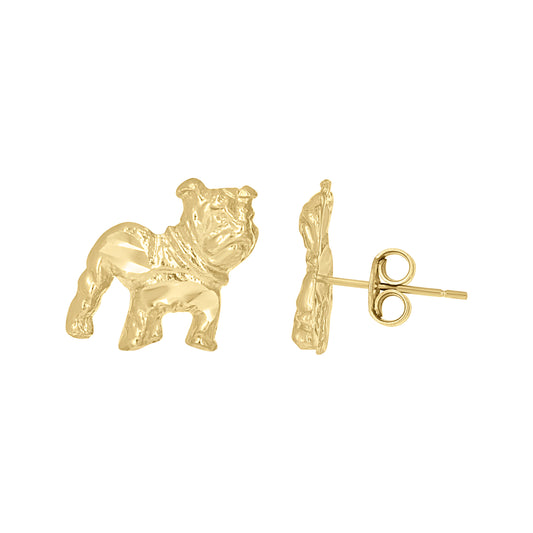 10k Yellow Gold Mens Bull Dog Wildlife/Animal Stud Earrings
