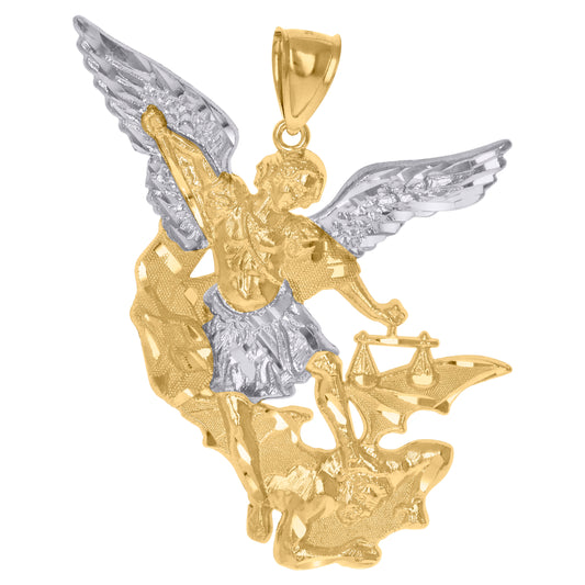 10k Two Tone Gold Mens St. Michael Religious Charm Pendant
