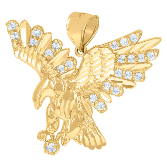 10k Yellow Gold Mens Cubic Zirconia Eagle Bird Wildlife Charm Pendant