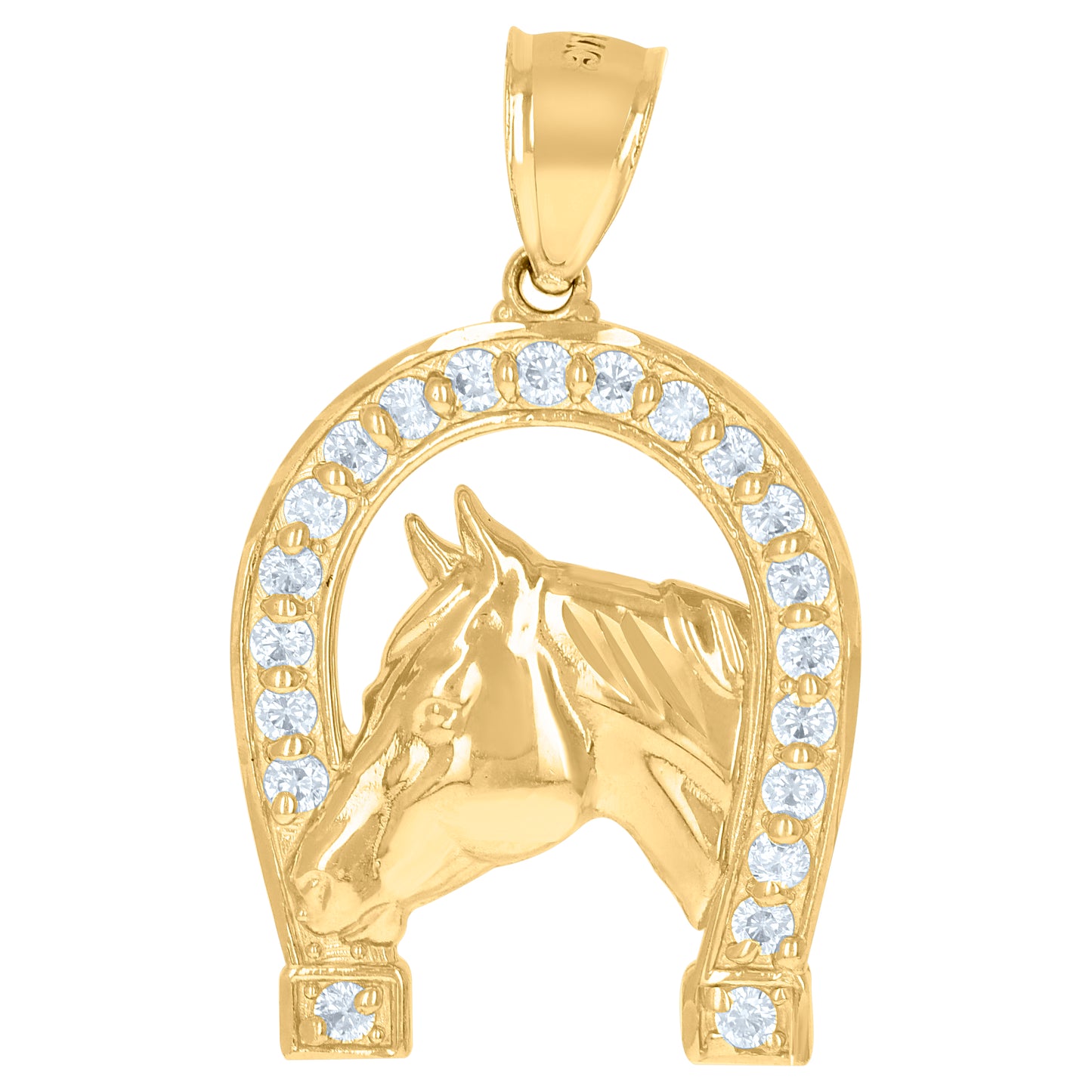 10k Yellow Gold Mens Cubic Zirconia Horse Head Horseshoe Good Luck Charm Pendant