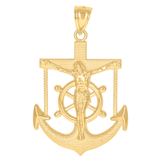 10k Yellow Gold Mens Crucifix Anchor Religious Charm Pendant