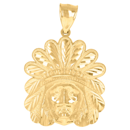 10k Yellow Gold Mens Native Indian Fashion Charm Pendant