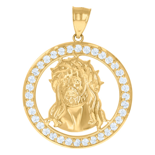 10k Yellow Gold Mens Cubic Zirconia Medallion Jesus Religious Charm Pendant