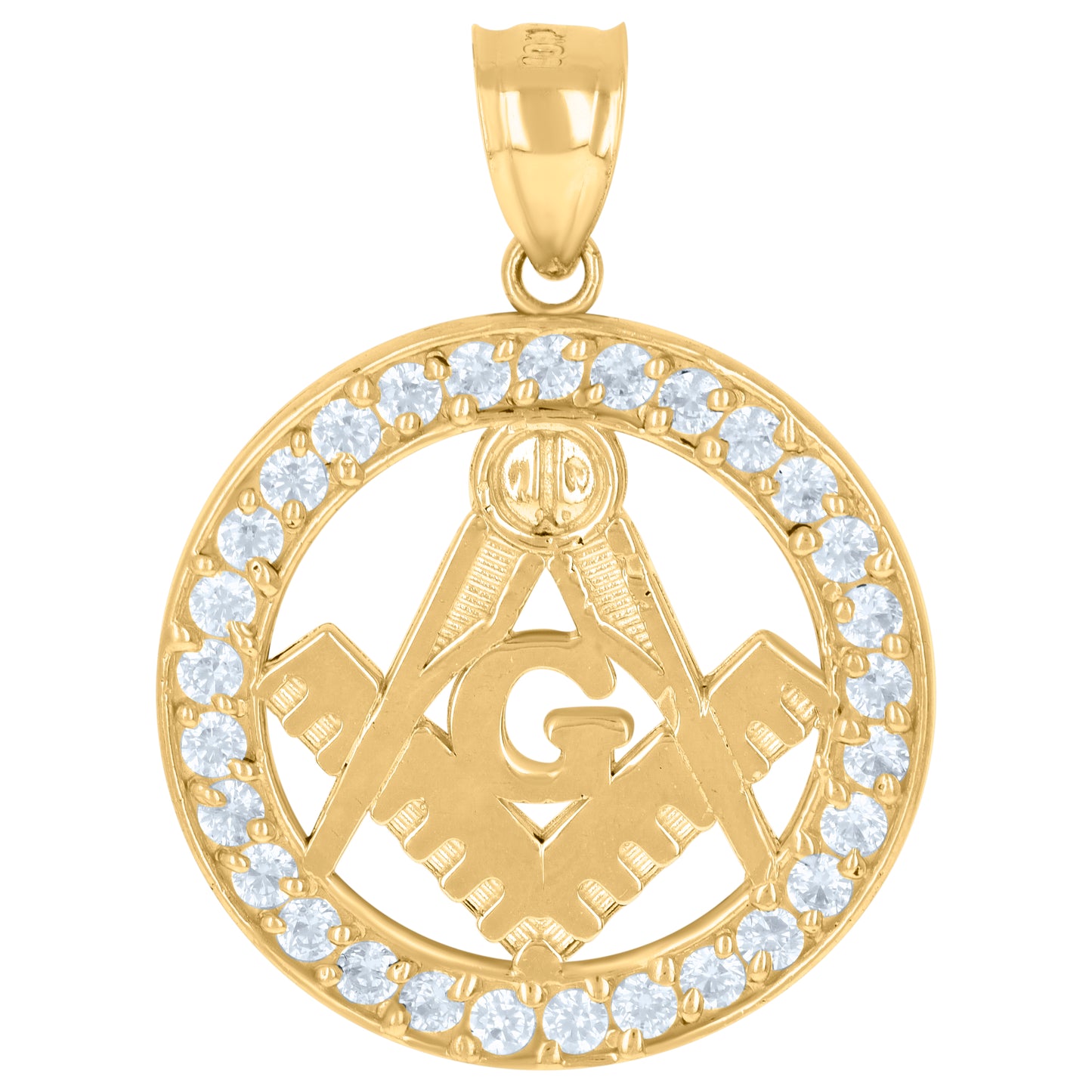 10k Yellow Gold Mens Cubic Zirconia Masonic Symbol Religious Charm Pendant