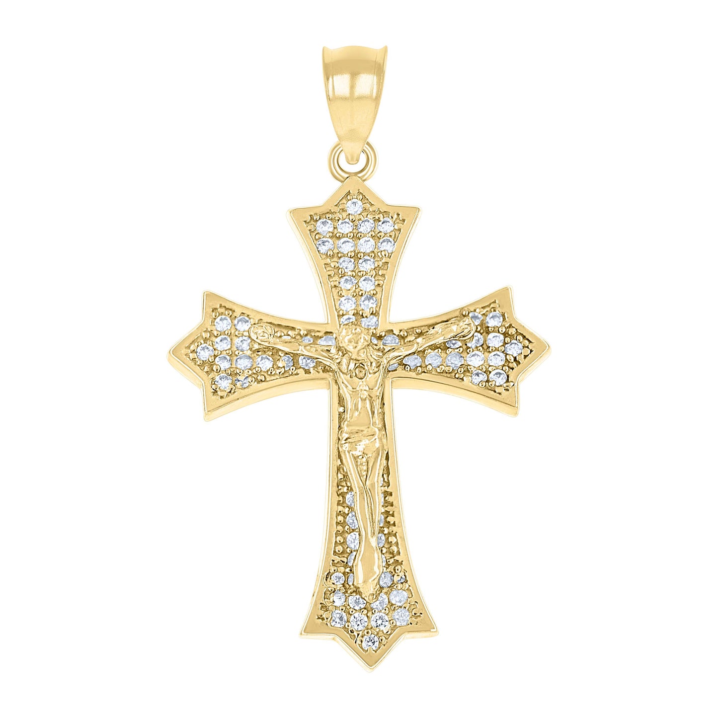 10kt Yellow Gold Mens Cubic-Zirconia Crucifix Cross Religious Charm Pendant