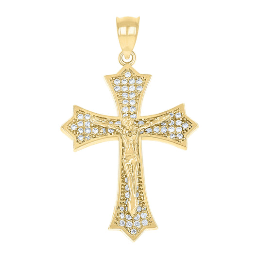10kt Yellow Gold Mens Cubic-Zirconia Crucifix Cross Religious Charm Pendant