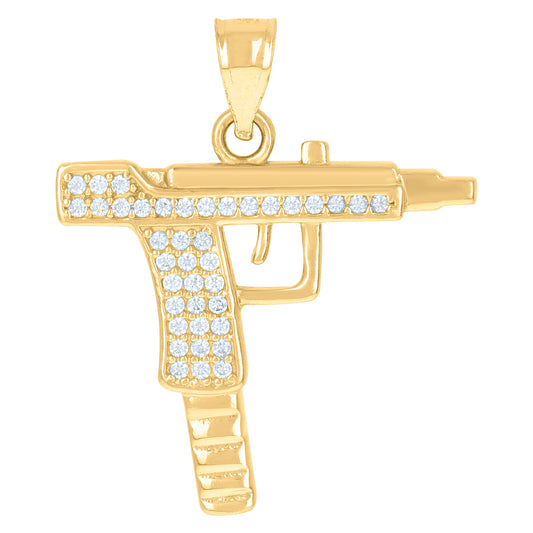 10k Yellow Gold Mens Cubic Zirconia Gun Charm Pendant