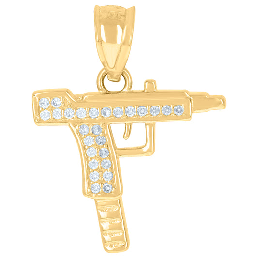 10k Yellow Gold Mens Cubic Zirconia Gun Charm Pendant