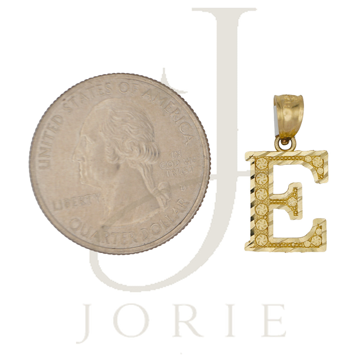 10k Yellow Gold Unisex Initial E Alphabet Charm Pendant