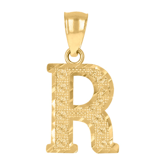 10k Yellow Gold Unisex Initial Alphabet R Charm Pendant