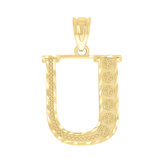 10k Yellow Gold Unisex Initial U Alphabet Charm Pendant