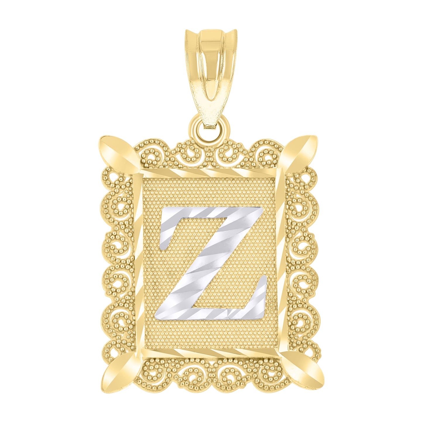 10k Two tone Gold Unisex Initial Alphabet Z Charm Pendant