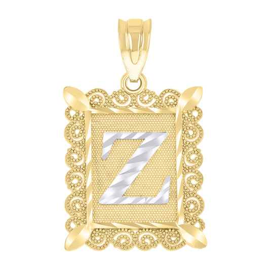 10k Two tone Gold Unisex Initial Alphabet Z Charm Pendant