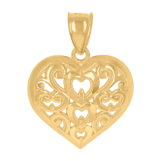 10k Yellow Gold Womens Scroll Heart Charm Pendant