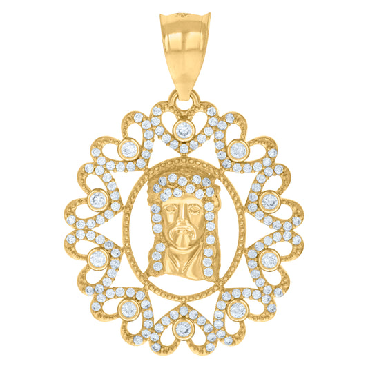 10k Yellow Gold Unisex Cubic Zirconia Jesus Religious Charm Pendant