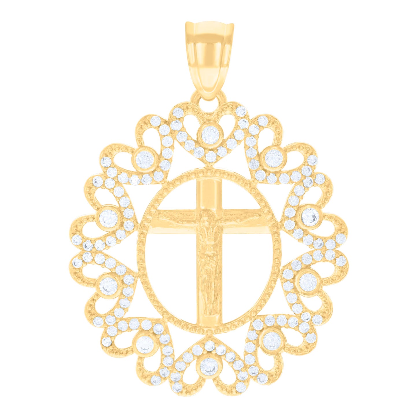 10k Yellow Gold Mens Cubic Zirconia Crucifix Cross Religious Charm Pendant