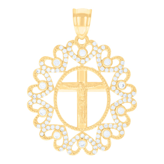 10k Yellow Gold Mens Cubic Zirconia Crucifix Cross Religious Charm Pendant