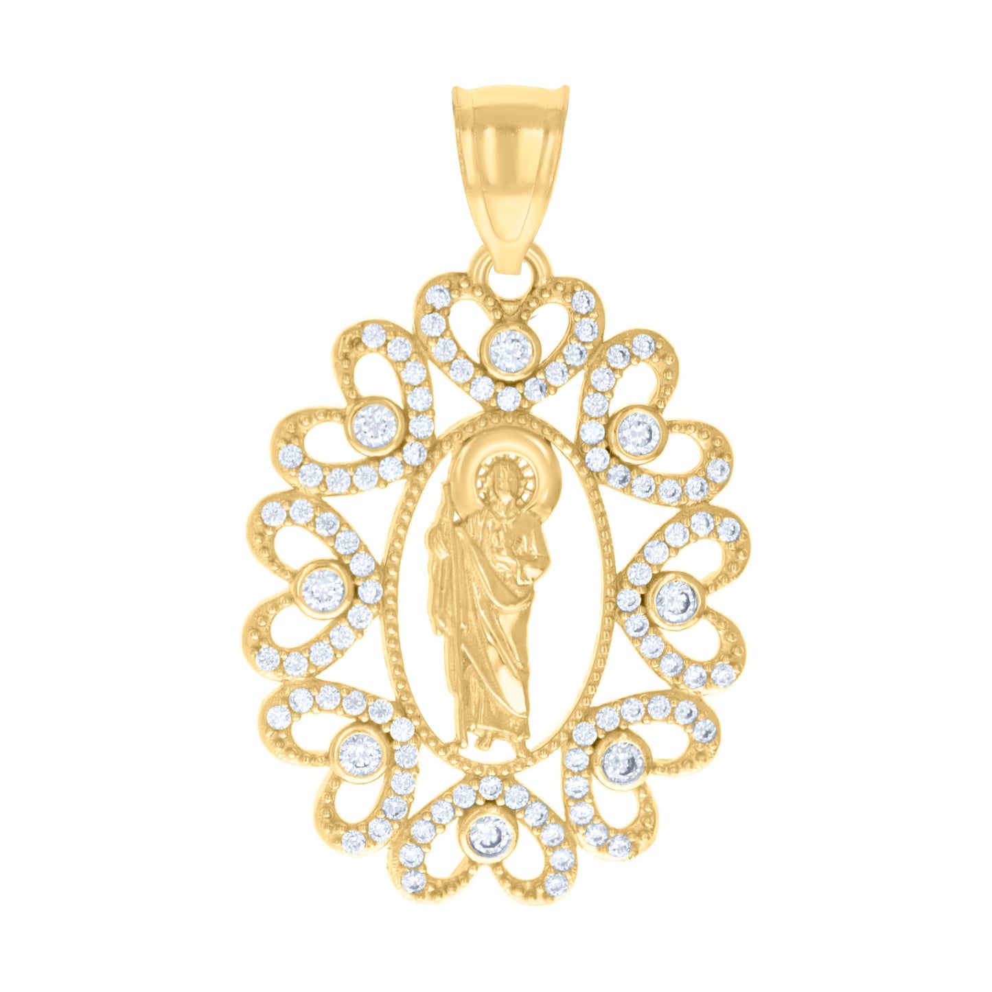 10k Yellow Gold Mens Cubic Zirconia St. Jude Religious Charm Pendant