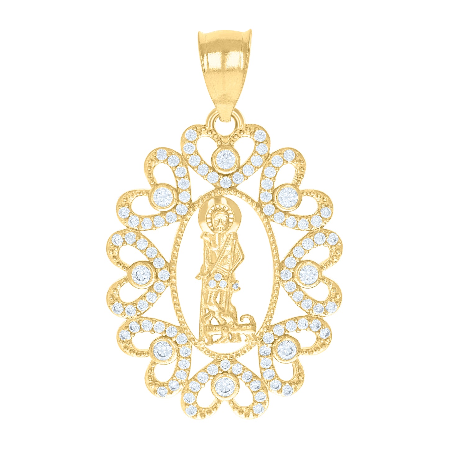 10kt Yellow Gold Unisex Cubic-Zirconia St. Lazarus Religious Charm Pendant
