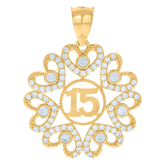 10k Yellow Gold Womens Cubic Zirconia 15 Quinceanera Charm Pendant