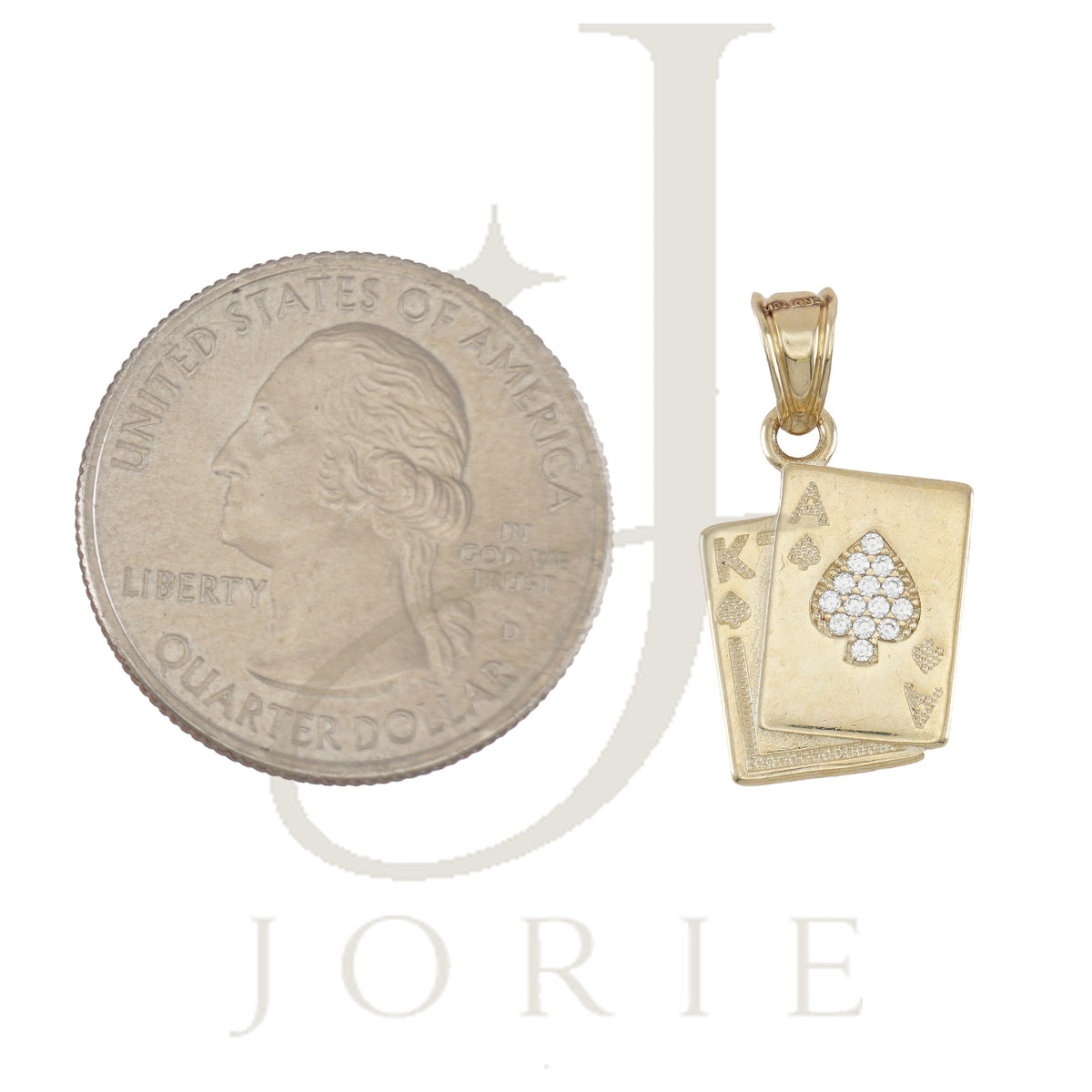 10k Yellow Gold Unisex Cubic Zirconia Playing Cards Gambling Charm Pendant