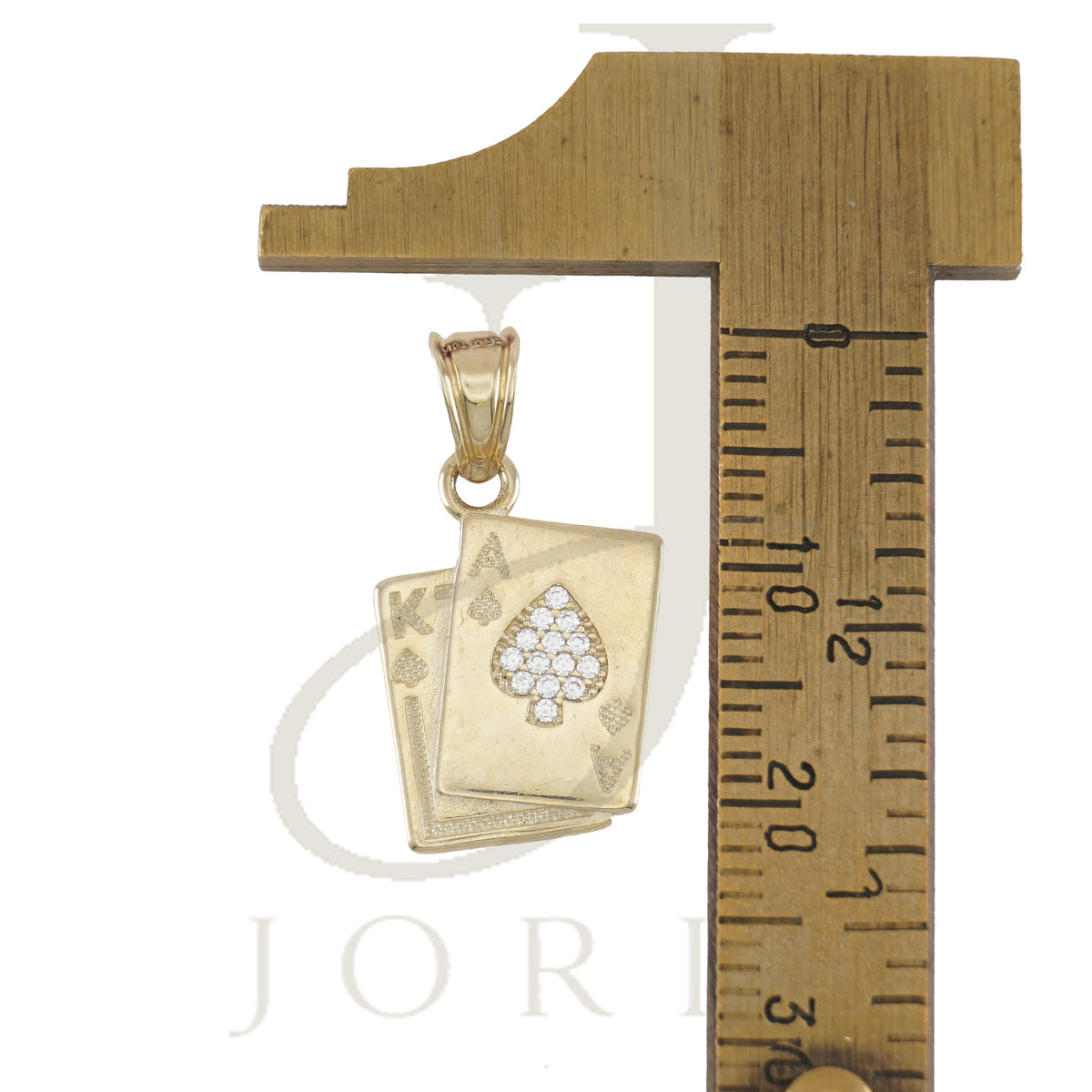 10k Yellow Gold Unisex Cubic Zirconia Playing Cards Gambling Charm Pendant