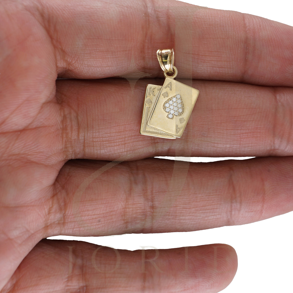 10k Yellow Gold Unisex Cubic Zirconia Playing Cards Gambling Charm Pendant