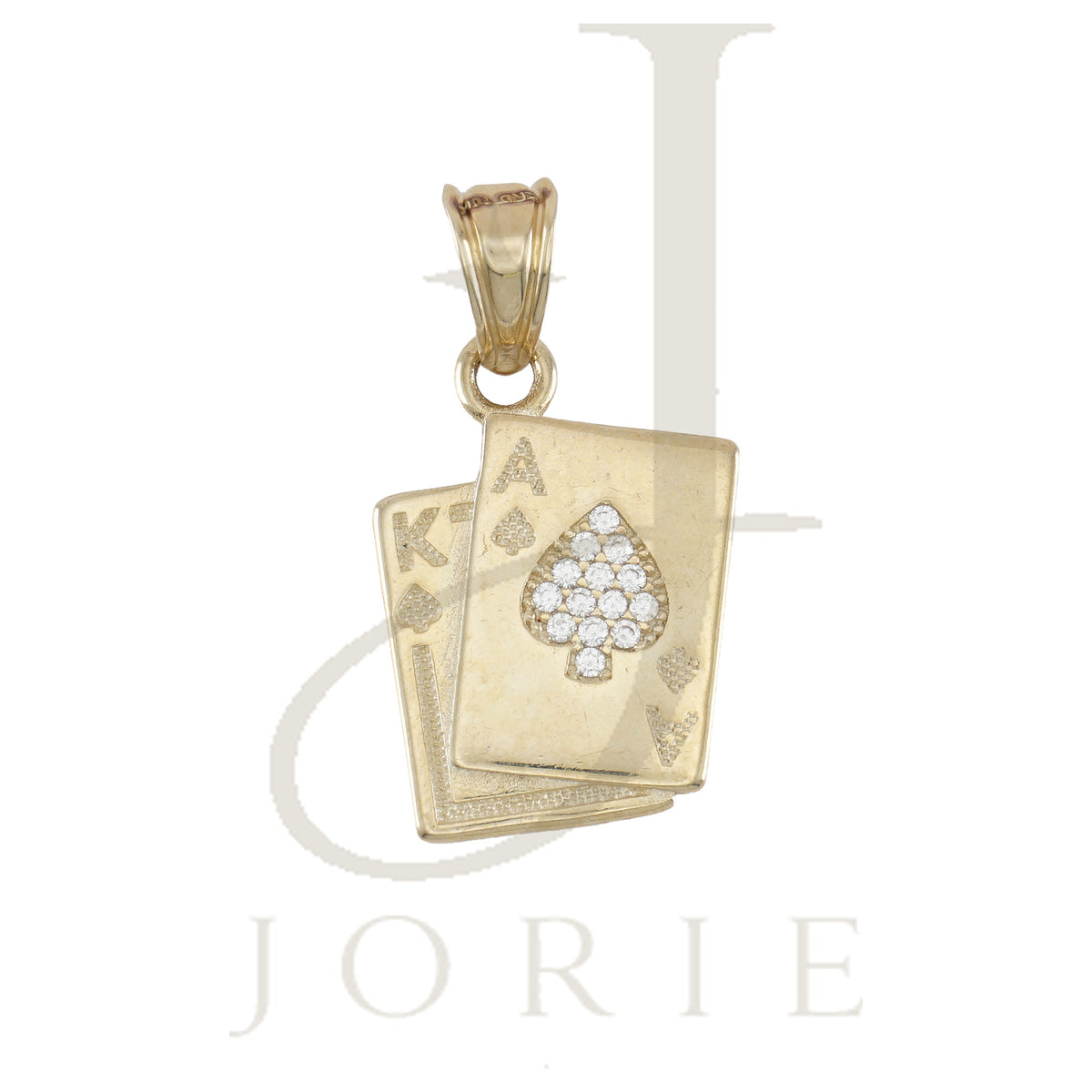10k Yellow Gold Unisex Cubic Zirconia Playing Cards Gambling Charm Pendant