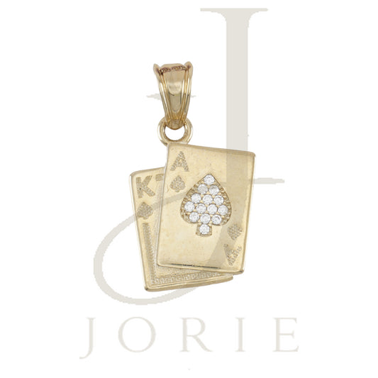 10k Yellow Gold Unisex Cubic Zirconia Playing Cards Gambling Charm Pendant