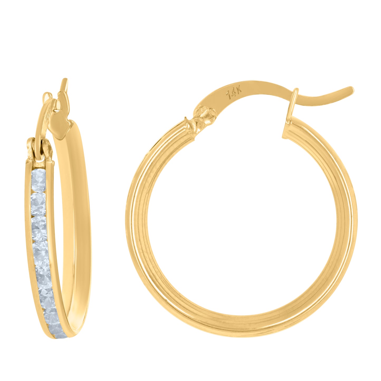 10k Yellow Gold Womens Cubic Zirconia Round Tube Hoop Earrings