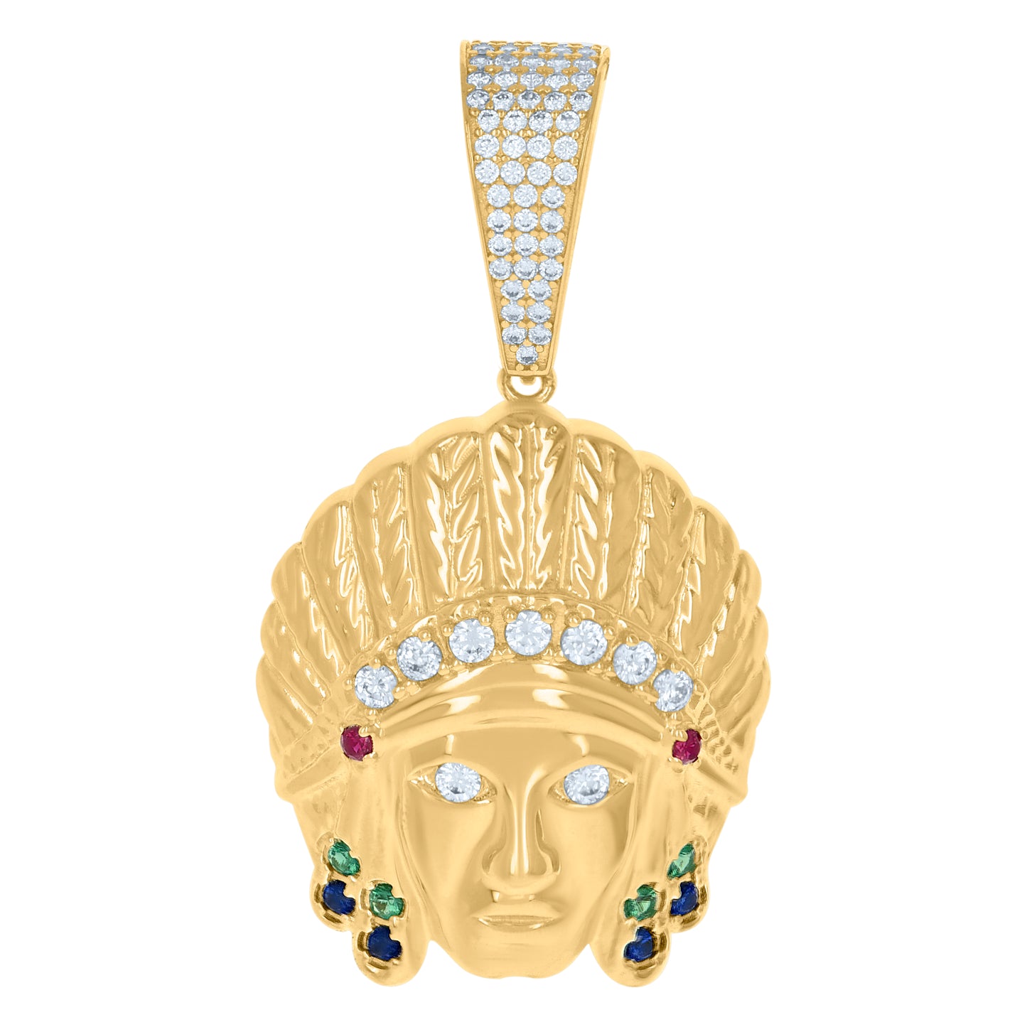 10k Yellow Gold Mens Multi Color Cubic Zirconia Native American Indian Fashion Charm Pendant