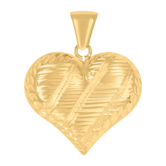 10k Yellow Gold Womens Diamond Cut Love Heart Charm Pendant