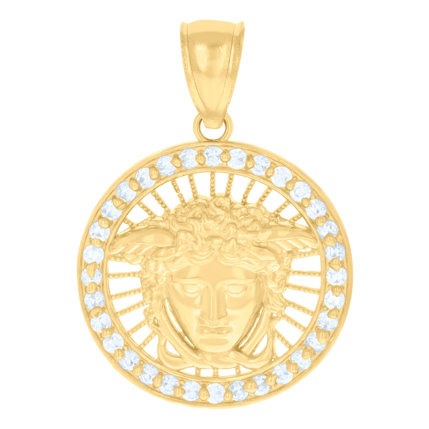10k Yellow Gold Mens Cubic Zirconia Medusa Egyptian Charm Pendant