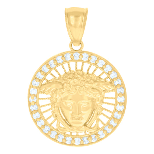 10k Yellow Gold Mens Cubic Zirconia Medusa Egyptian Charm Pendant
