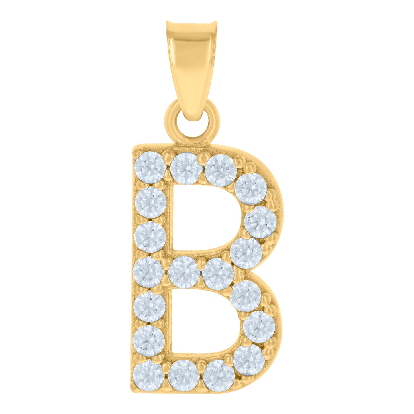 10k Yellow Gold Unisex Cubic Zirconia Initial Alphabet B Charm Pendant