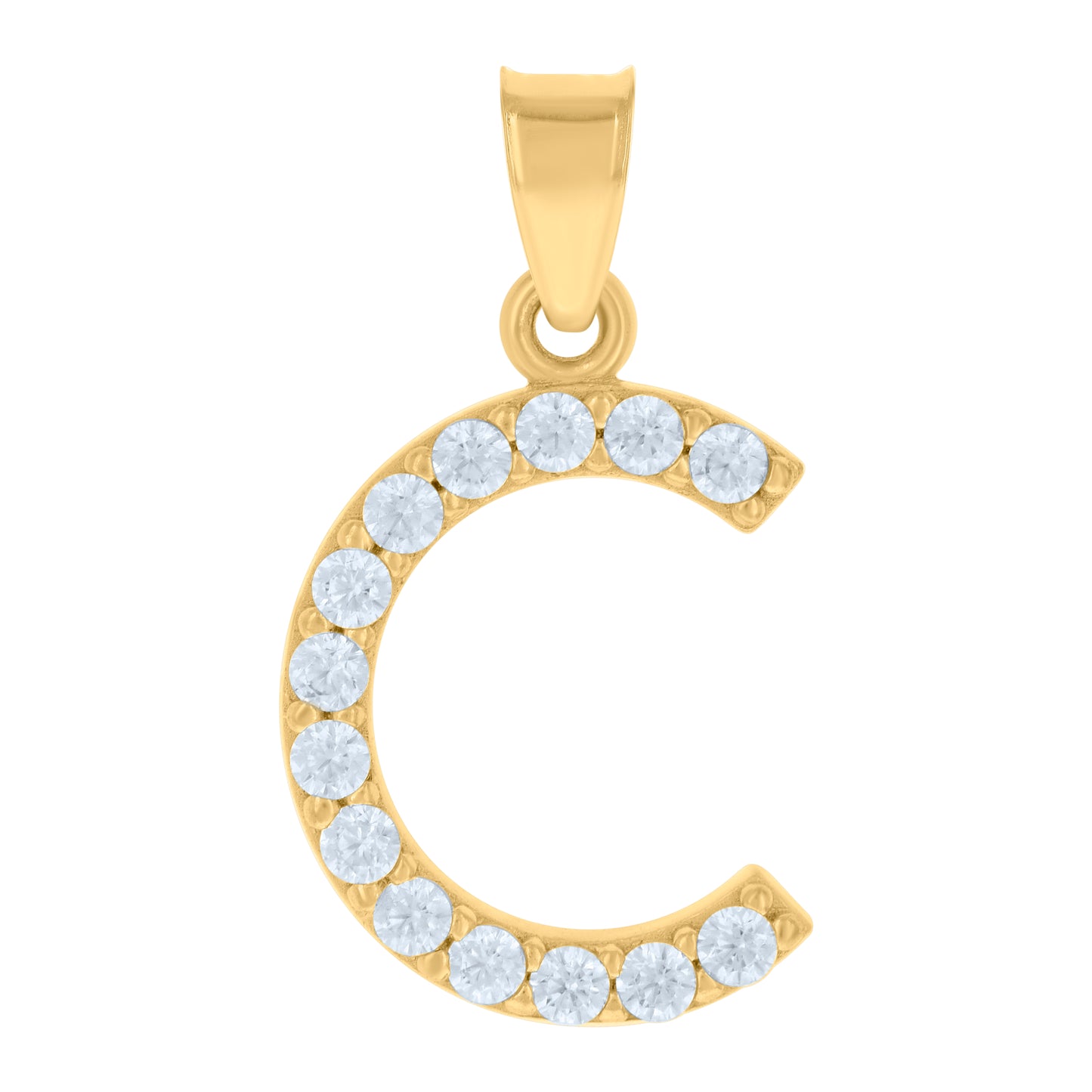 10k Yellow Gold Unisex Cubic Zirconia Initial Alphabet C Charm Pendant