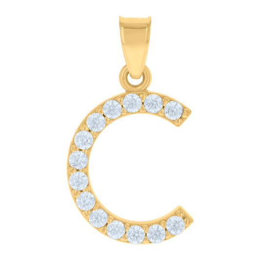 10k Yellow Gold Unisex Cubic Zirconia Initial Alphabet C Charm Pendant