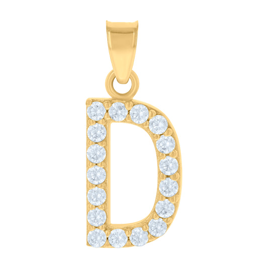 10k Yellow Gold Unisex Cubic Zirconia Initial Alphabet D Charm Pendant