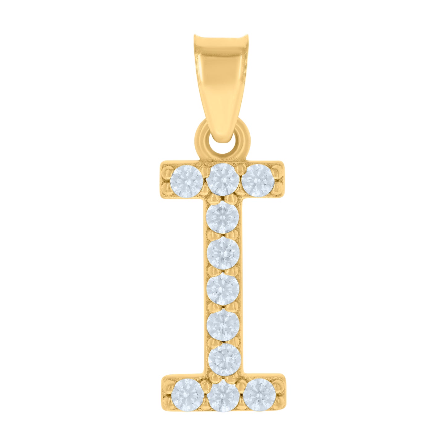 10k Yellow Gold Unisex Cubic Zirconia Initial Alphabet I Charm Pendant