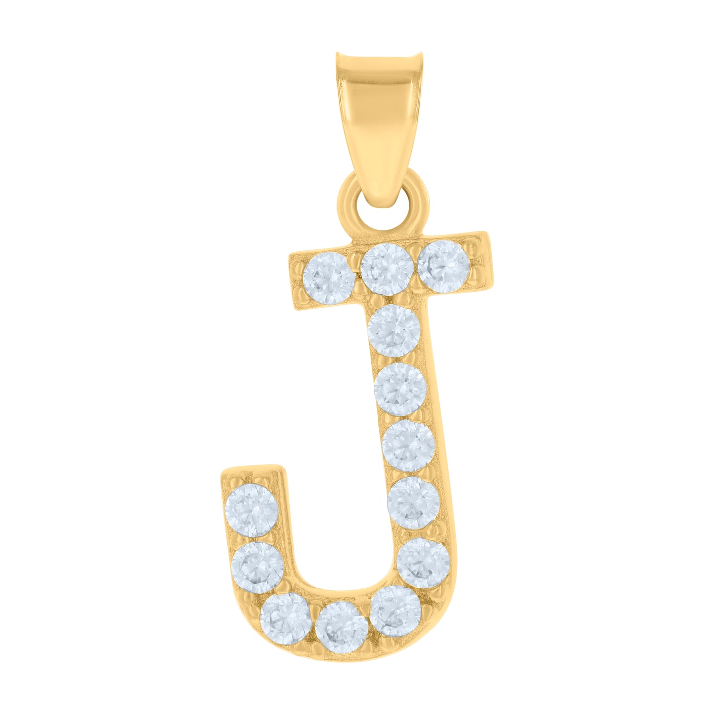 10k Yellow Gold Unisex Cubic Zirconia Initial Alphabet J Charm Pendant